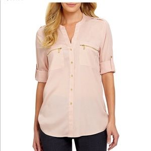 Calvin Klein Zip-Pocket Roll Tab Blouse